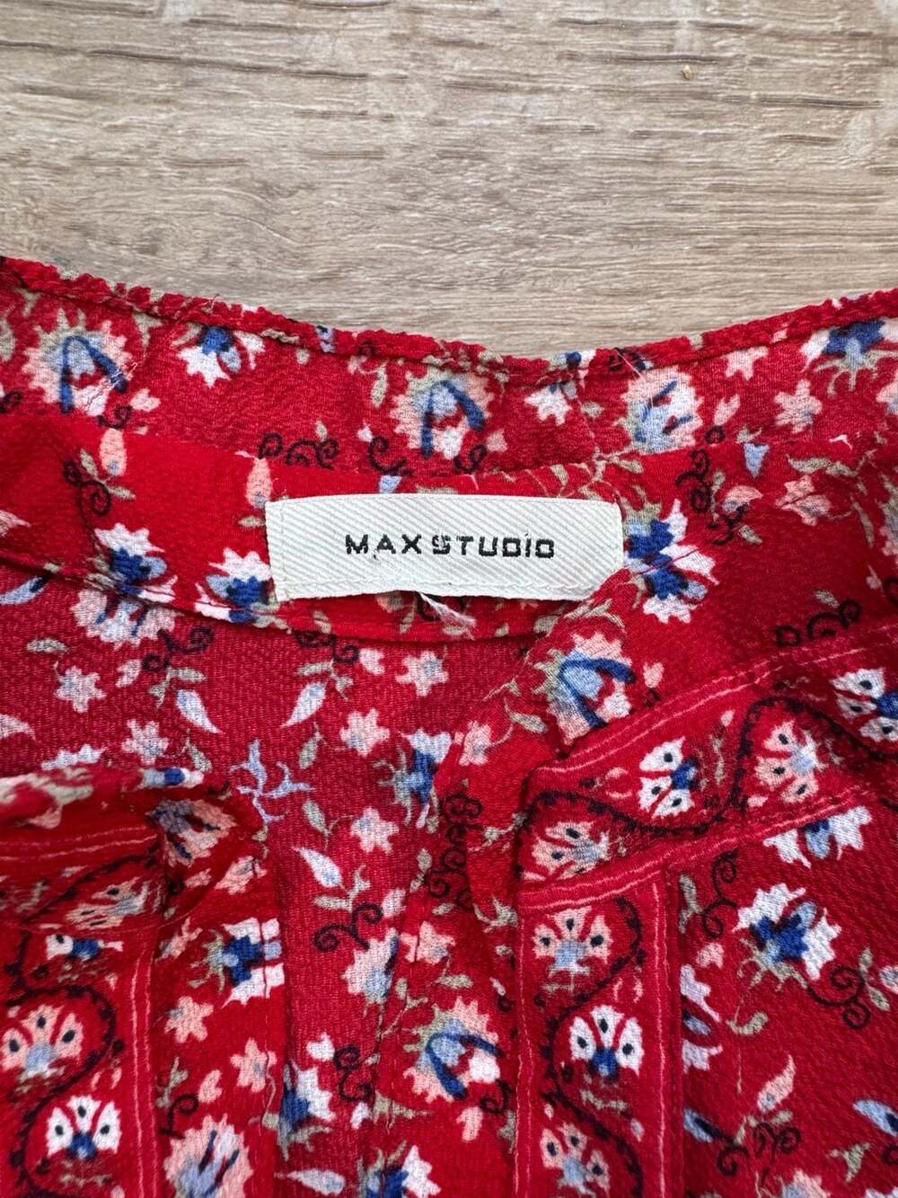Max Studio Red Floral Tiered Maxi Dress Smocked Waist Boho Cottagecore S - Picture 4 of 14